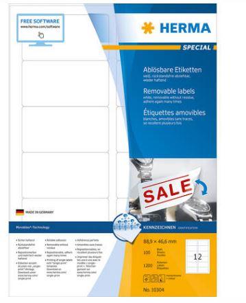 Étiquettes adhésives amovibles A4 - 88,9 x 46,6 mm - Référence 10304_0