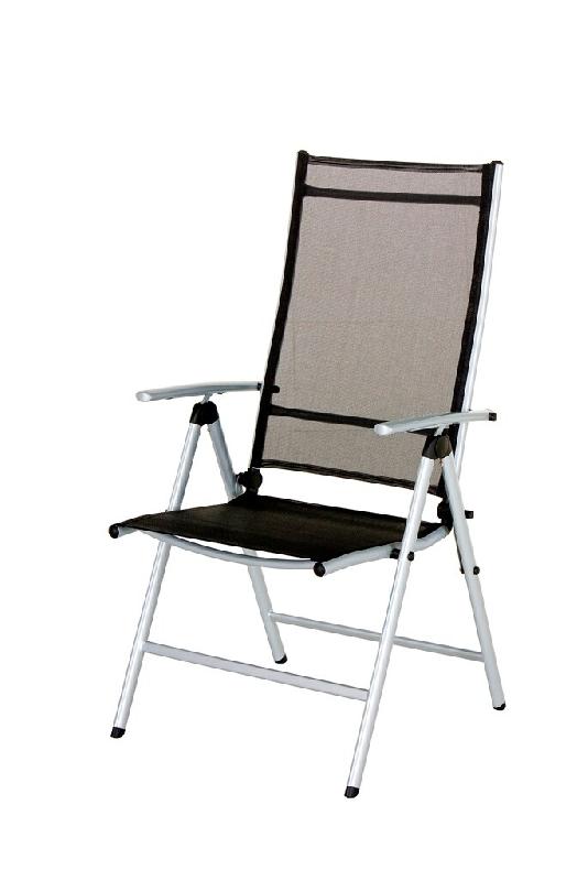 Aro Chaise pliante d'extérieur, acier / dossier textile, 56.5 x 63 x 106 cm, avec accoudoirs, réglable en 5 positions, noir / argent - multicolore a_0