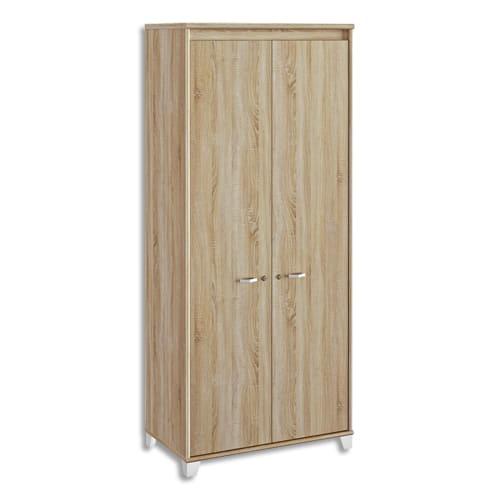 Gautier armoire 2 portes battantes à serrure, 3 étagères, l80 x h187 x p46. Finition chêne sonoma-blanc_0