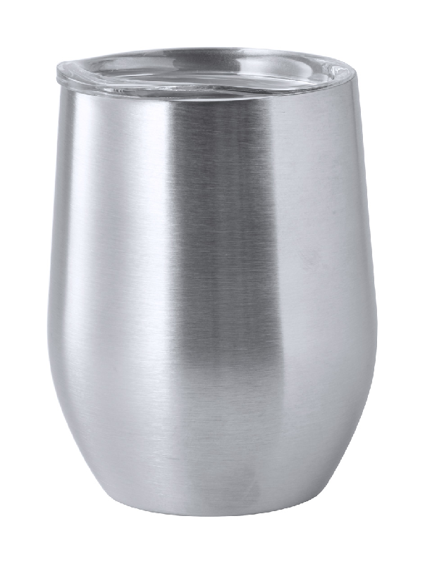 Mug thermo - double paroi en acier inoxydable - 350 ml - avec couvercle en plastique - couleur argenté_0