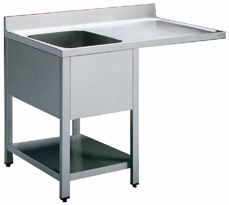 Plonge inox sur piètement avec étagère inférieure, place pour lave-vaisselle, 1 bac à gauche, 1200x600 mm - SLG1LD12560_0