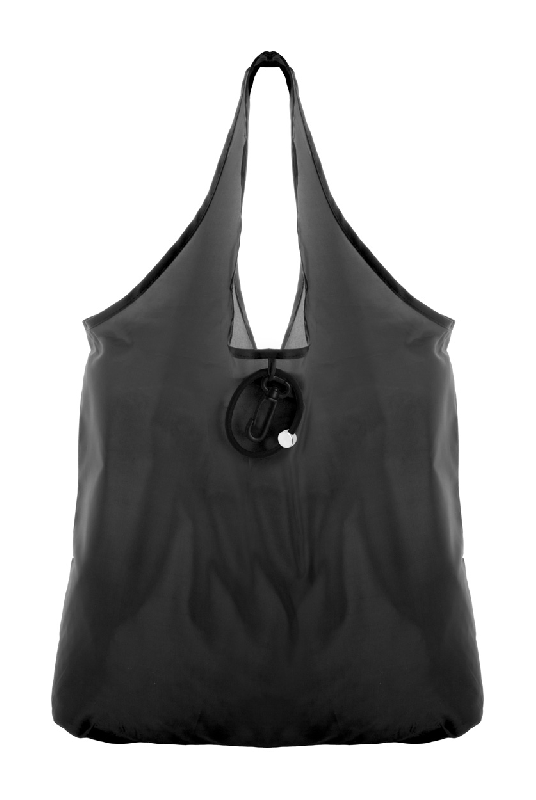 Sac shopping pliable - Polyester 190T - avec mousqueton en plastique - couleur noire - poids 28g_0