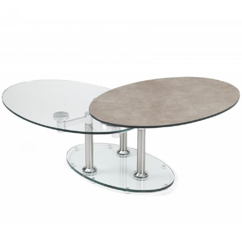 TABLE BASSE DOUBLE CÉRAMIQUE GREY COULEUR GRIS À PLATEAUX PIVOTANTS EN VERRE_0