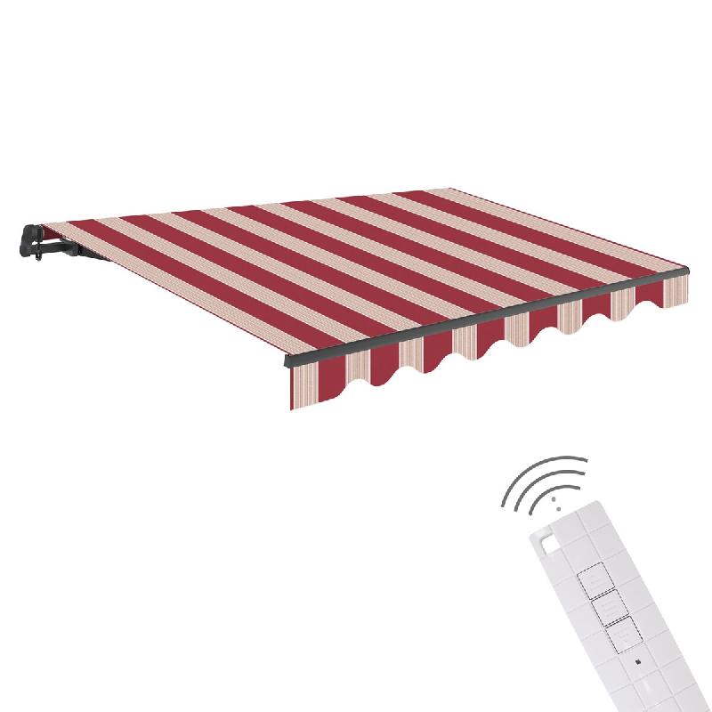 WASABI Store banne motorisé 4 x 2,5 m coloris beige et bordeaux – Télécommande incluse – Toile de protection solaire - rouge polyester BTK425074-E_0