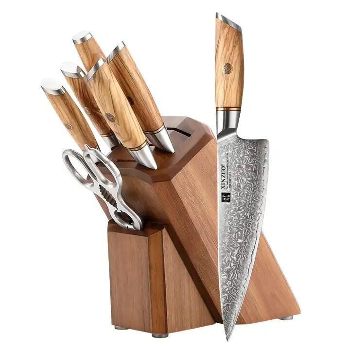 XinZuo - Set de couteaux Damas 8 pièces - Série B37 Lan - multicolore multi-matériau B37-H8_0