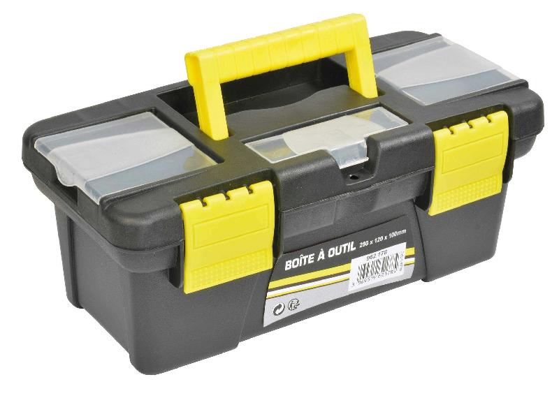 Boîte à outils Rondy 962178 - 25x12x10 cm - plastique avec poignée rabattable et panier porte-outils_0
