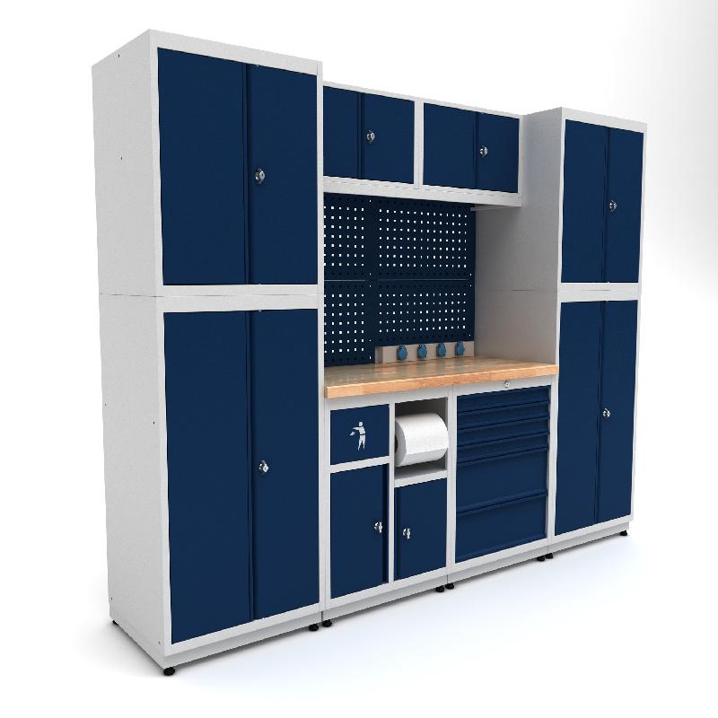 Établi d'atelier industriel 2480 mm PRACO M T17 - Plateau en hêtre massif - Éclairage LED - Tiroirs et armoire MW Tools PRAM2480T17_0