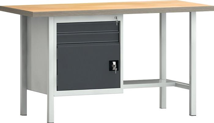Établi PW 700 - 1500x700x840 mm - Plateau hêtre Multiplex - 2 tiroirs, 1 porte verrouillable - KLW-LUTZ BETRIEBSEINRICHTUNGEN_0