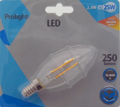 AMPOULE LED FLAMME À FILAMENTS 2.4/25W E14 (VENDU PAR 1)