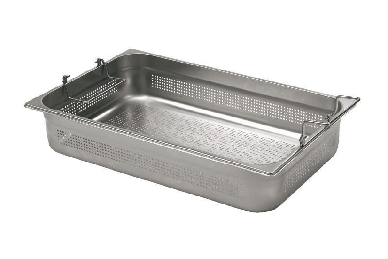 BAC GASTRO INOX 1/1 PERFORÉ À  ANSES PLIABLES - H 100 MM