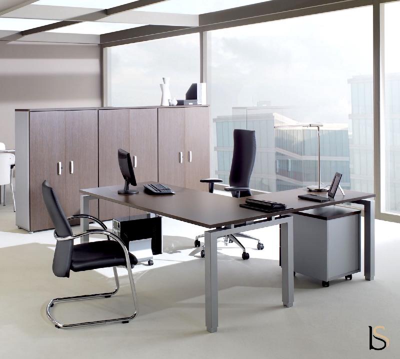Bureau d'angle ECO - Mobel Linea - Argent Ral 9006, 160, Acacia foncé, Gauche_0