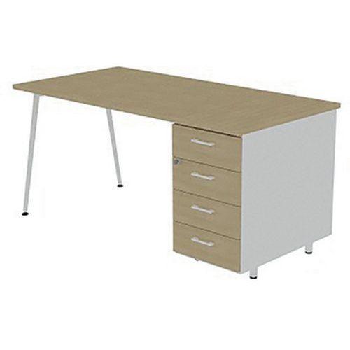 BUREAU PLATEAU CHÊNE PIEDS ET CAISSON BLANC SOLAL - QUADRIFOGLIO