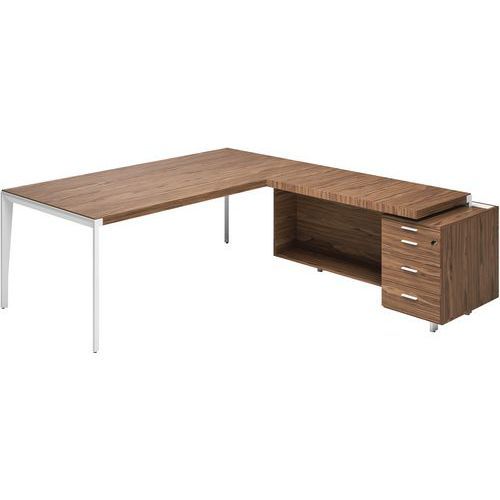 BUREAU X9 RETOUR À GAUCHE 172X234X75 PLATEAU NOYER AMÉRICAIN - QUADRIFOGLIO