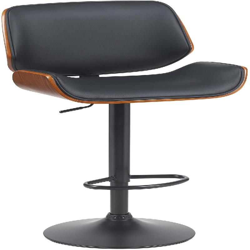 Décoshop26 - Tabouret de bar x1 style moderne rétro en PVC noir assise en bois courbé couleur noyer cadre métal noir 10_0005594 - noir métal 3000_0