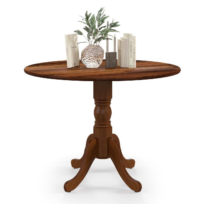 Helloshop26 - Table à manger ronde pour 4 personnes 100 x 73 cm surface lisse finition moderne en bois de caoutchouc brun 20_0014129 - Bois massif 30_0