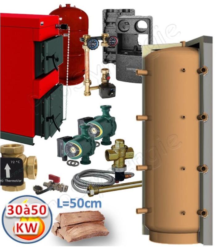 KIT CHAUDIÈRE 50KW MIXTE BOIS BÛCHE / GRANULÉS AVEC BRÛLEUR ALIMENTATION AUTOMATIQUE + SILO 300L + RÉGULATION