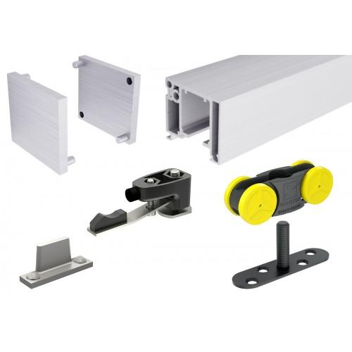 KITS COMPLETS SAF SLIM POUR PORTE EN BOIS COULISSANTE 1,6M 1 AMORTISSEUR 21/60KG ALUMINIUM MANTION