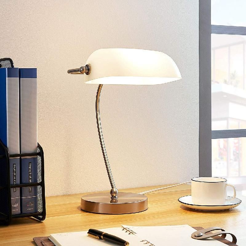 LINDBY LAMPE DE BANQUIER SELEA AVEC ABAT-JOUR VERRE BLANC