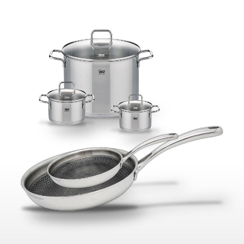 Lot de 3 Faitouts Elo Citrin et 2 Poêles Elo Relief Evolution - gris inox 3176239955606_0