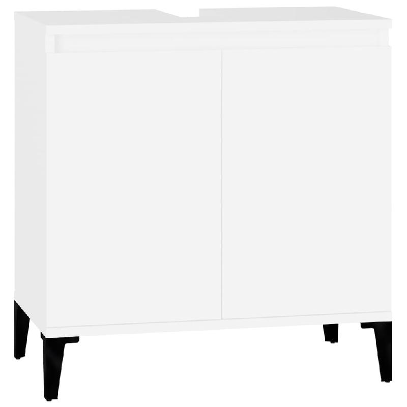 Meuble d'évier - Armoire de lavabo 58 x 33 x 60 cm en bois d'ingénierie blanc avec pieds en bois - Réf. 02_0006806_0