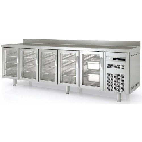 Meuble Gastro 700 GN 1/1 positif 2695mm 5 portes vitrées sans évier Coreco_0