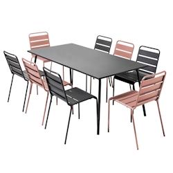 Oviala Business Ensemble table de jardin et 8 chaises en métal gris et rose poudré - rose acier 114615_0