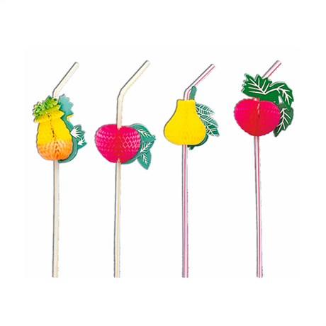 PAILLE DÉCORÉE FLEXIBLE FRUITS 33 CM PP ASSORTI (VENDU PAR 50)