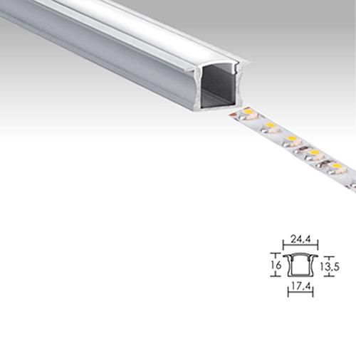 Profile aluminium 2000x24,4x1.6mm pour ruban 8mm et 10mm + diffuseur opal_0