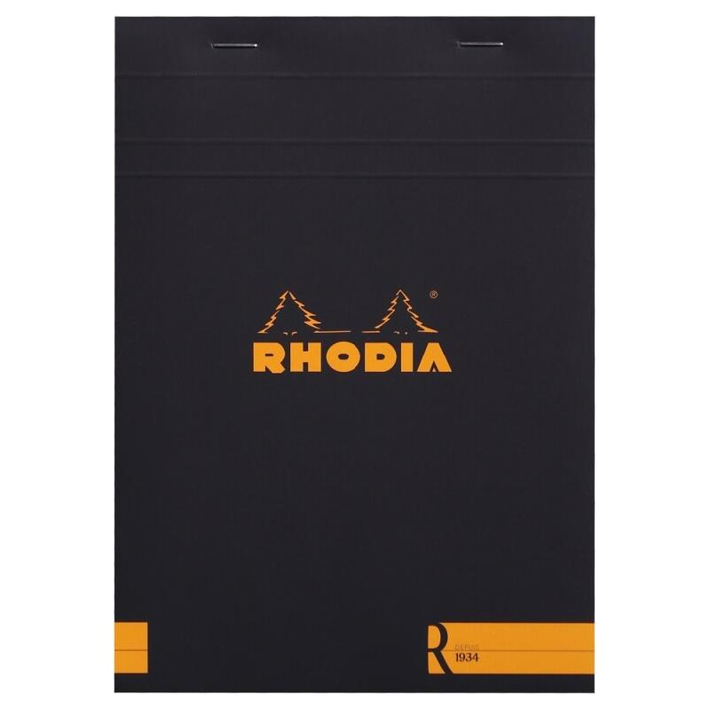RHODIA Lot de 10 Bloc R N°16 noir format 148x210 / A5, 70 feuilles ivoire 90 g/m² agrafées, ligné - 3037921620120_0