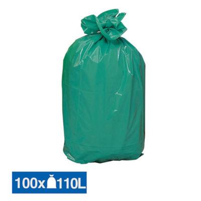 Sacs poubelle déchets lourds verts 110 L, lot de 100_0