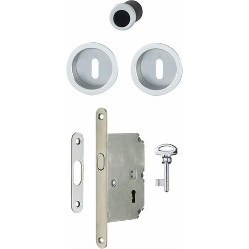 SERRURE PORTE COULISSANTE INTÉRIEUR 4920 ARGENT - CLÉ L - ROSACES RONDES HOPPE