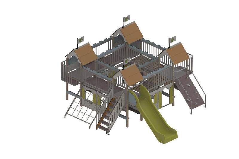 STRUCTURE CITADELLE 4 TOURS COMPLÈTE- BOIS - PLATINES - POLY - OR/BLEU - MANUTAN COLLECTIVITÉS