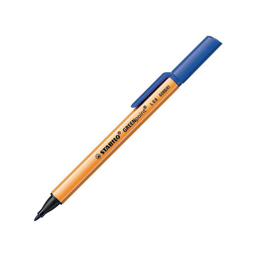 STYLO-FEUTRE AVEC POINTE EN FIBRES STABILO GREENPOINT - POINTE LARGE - CORPS EN PLASTIQUE JAUNE - ENCRE BLEUE  - LOT DE 2