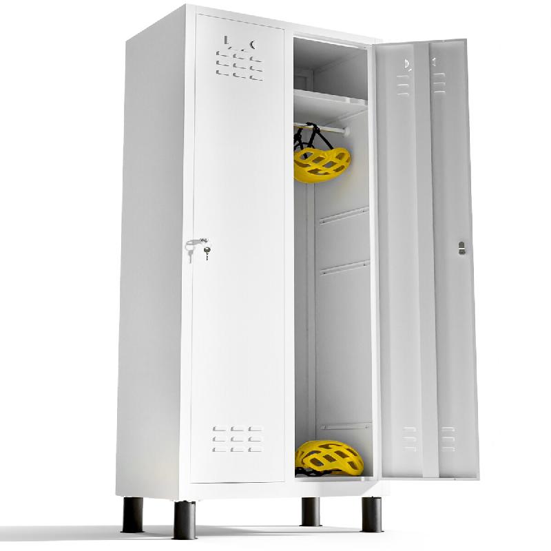 TwinThink Vestiaire metallique à 2 porte Casier 180x65x40cm pour votre atelier ou votre bureau casier metallique serrure (Blanc) - blanc métal 84370_0