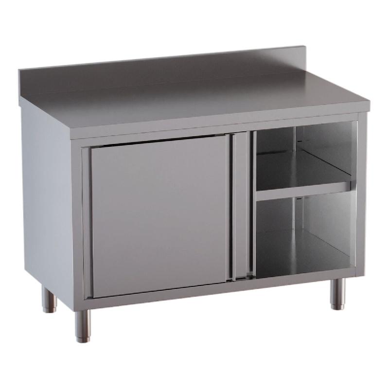 Vaiotec Armoire de travail TOPLINE / 2 portes coulissantes et rebord surélevé, 1200 x 700 mm - inox 10406_0