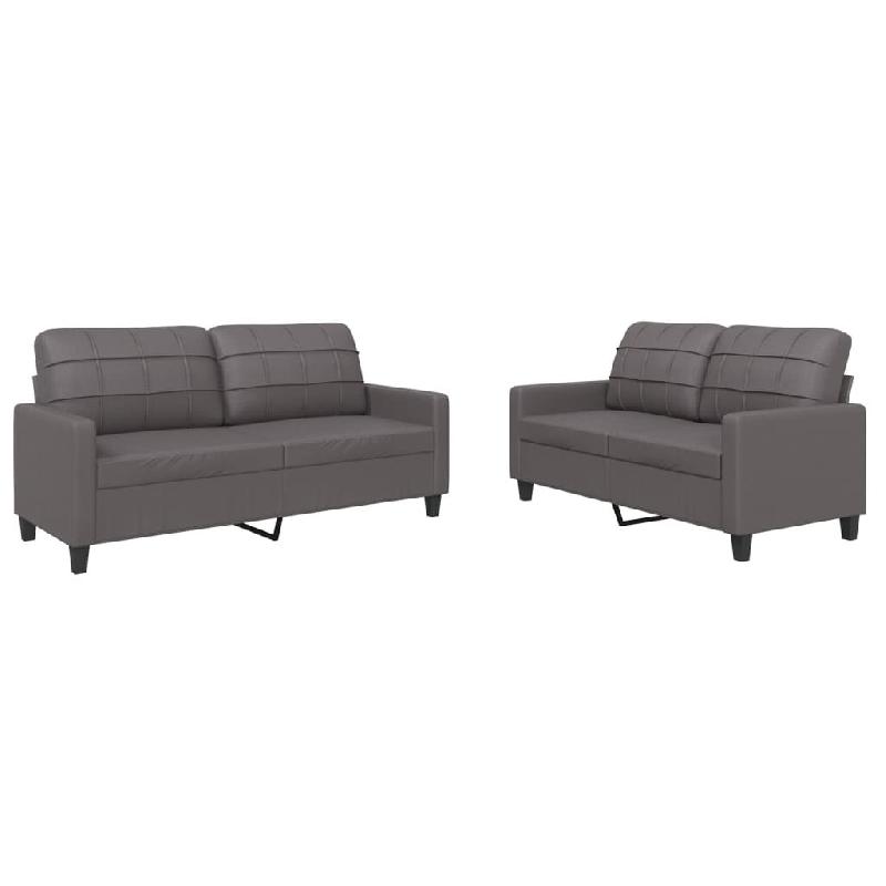 VidaXL Ensemble de canapés 2 pcs avec coussins Gris Similicuir Modèle Héritage Plus - 3201360_0