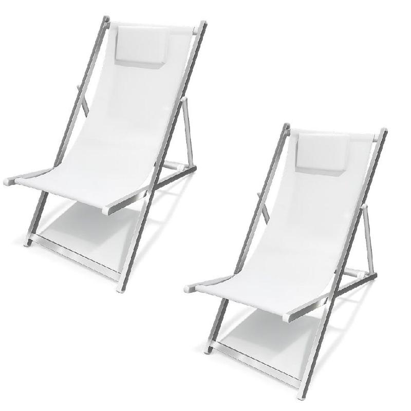 ZIK Lot de 2 chaises longues pliantes avec coussin, dossier inclinable, structure en aluminium et assise en Textilene, pour le jardin ou la plage, bla_0