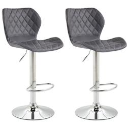Décoshop26 - Lot de 2 tabourets de bar avec coutures décoratives en forme de losanges en PVC gris et métal chromé 10_0004103 - gris 3000251929195_0
