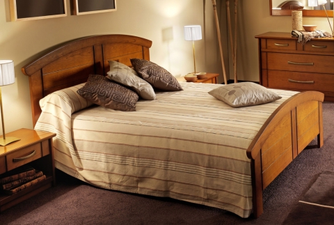 Lit double arrondi Kamilia Merisier - design moderne, finition écologique - disponible en 140, 160 et 180 cm_0
