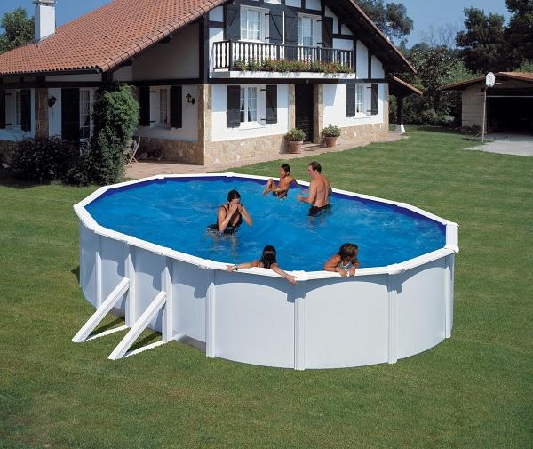Piscine ovale acier 6,34m x 3,99m x h: 1,22m - filtration à sable - renforts apparents_0