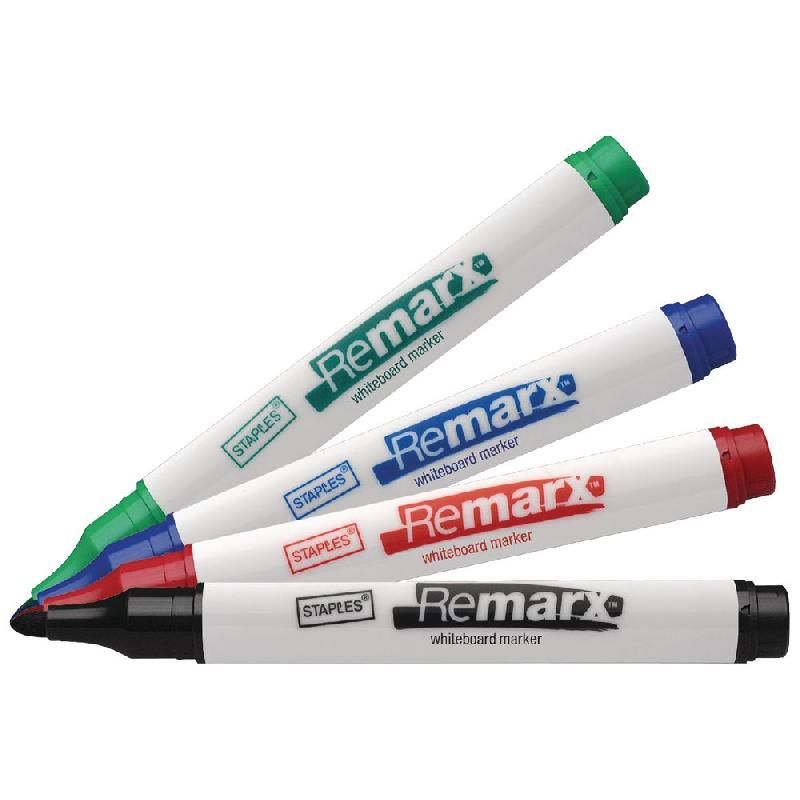 STAPLES MARQUEURS EFFAÇABLES POUR TABLEAU BLANC REMARX™, POINTE OGIVE DE 2 MM, COULEURS ASSORTIES