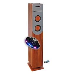 Tour de son finition Bois avec lecteur CD, Bluetooth, FM et USB, 100W , télécommande, Jeu de lumière OVNI LED - 3701123949722_0