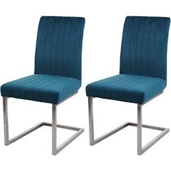 Décoshop26 - Lot de 2 chaises de salle à manger chaise de conférence en acier inoxydable brossé velours bleu turquoise CDS04485 - bleu 3000407369608_0