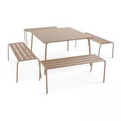 Oviala Business Ensemble table de terrasse carrée et 4 bancs en métal taupe - gris acier 106050_0