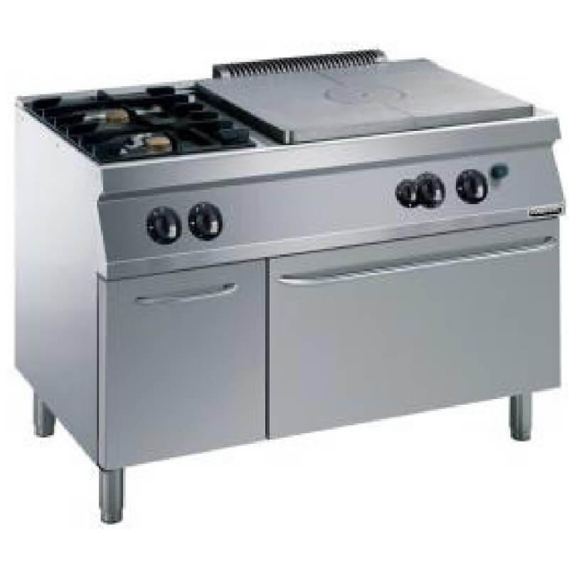 Fourneau monobloc - plaque coup de feu, 2 feux vifs, four gaz avec chambre GN2/1 en inox_0