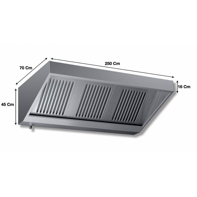 Hotte murale professionnelle inox statique - VS 725 - 2500x700x450mm - sans moteur - 4 filtres_0