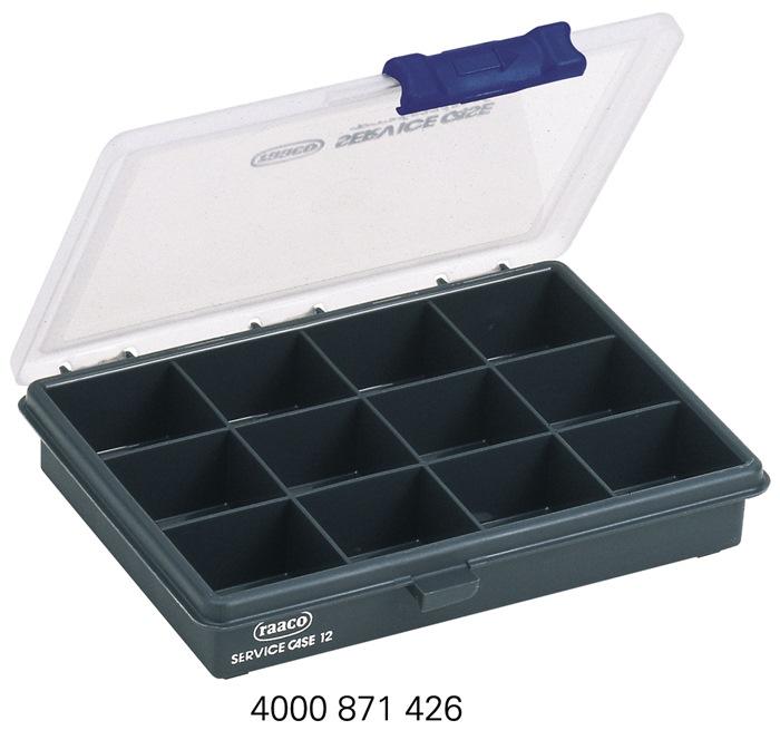 Mallette de rangement en plastique - 12 compartiments - Transparent et bleu foncé - L.175xP143xH32 mm - RAACO_0