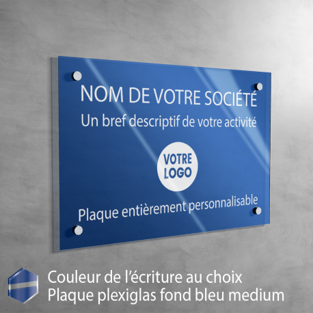 Plaque professionnelle en plexiglas fond bleu medium à personnaliser | 20 x 15 cm référence: 004-plaque-professionnelle-plexi_0