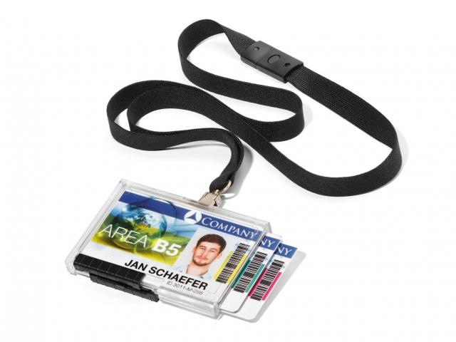 Porte-badge de sécurité 3 cartes - Pushbox Trio avec lacet textile noir soyeux et boîtier rigide_0