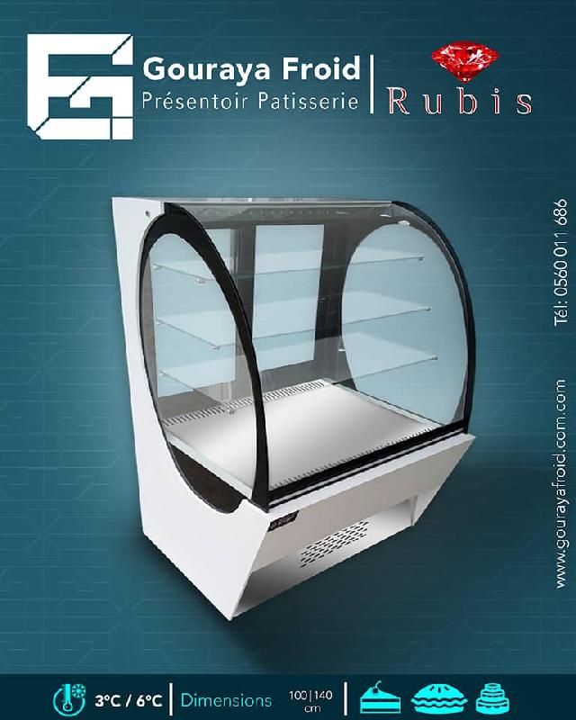 Présentoir pâtisserie RUBIS - réfrigéré en Corian, inox et verre - design élégant_0